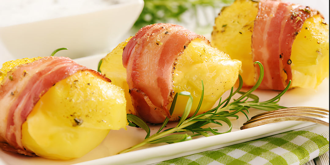 Bombas de papa envueltas en bacon y rellenas de queso